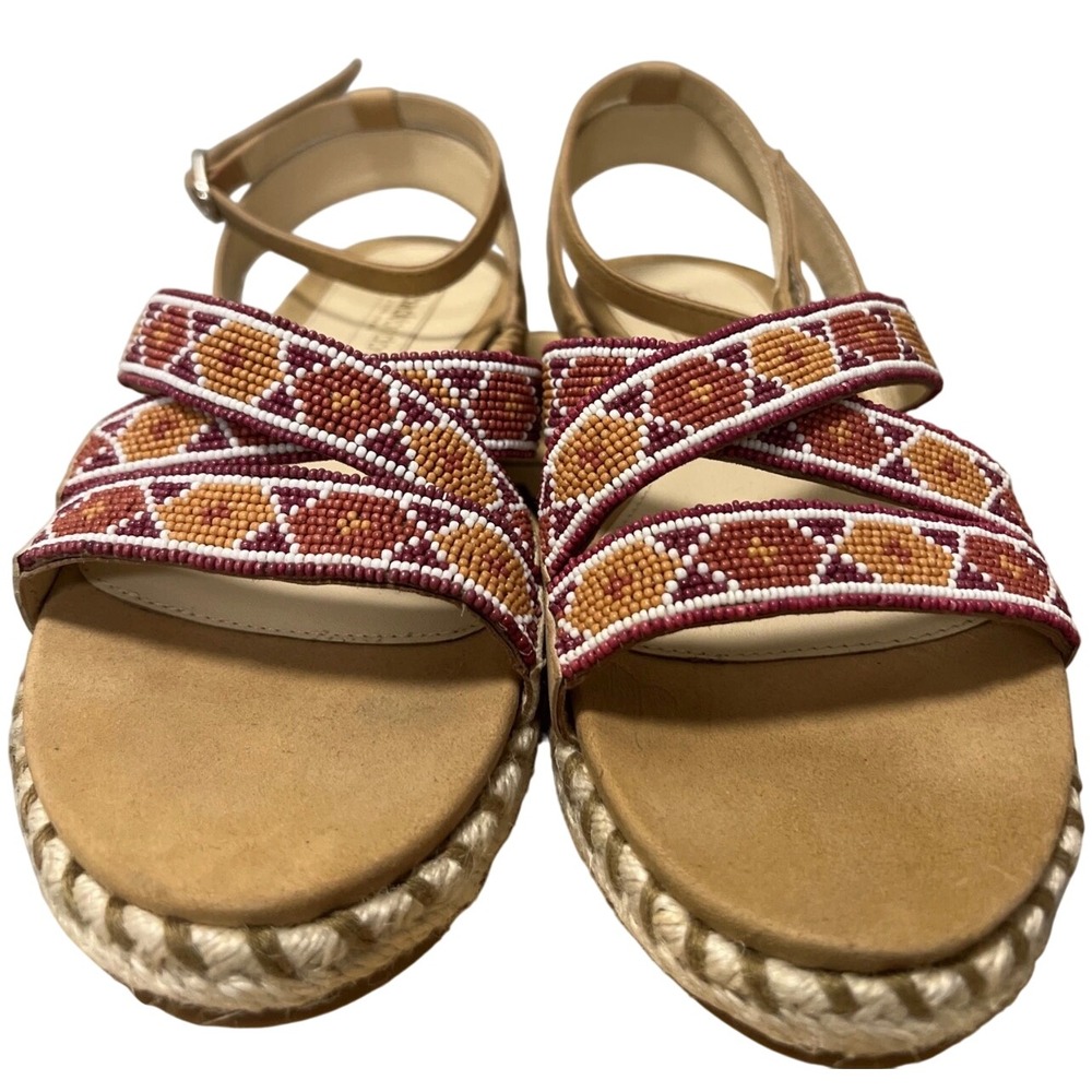 Laidback London Sandals Women Tan Excellence Beaded Espadrille Boho Ankle Strap